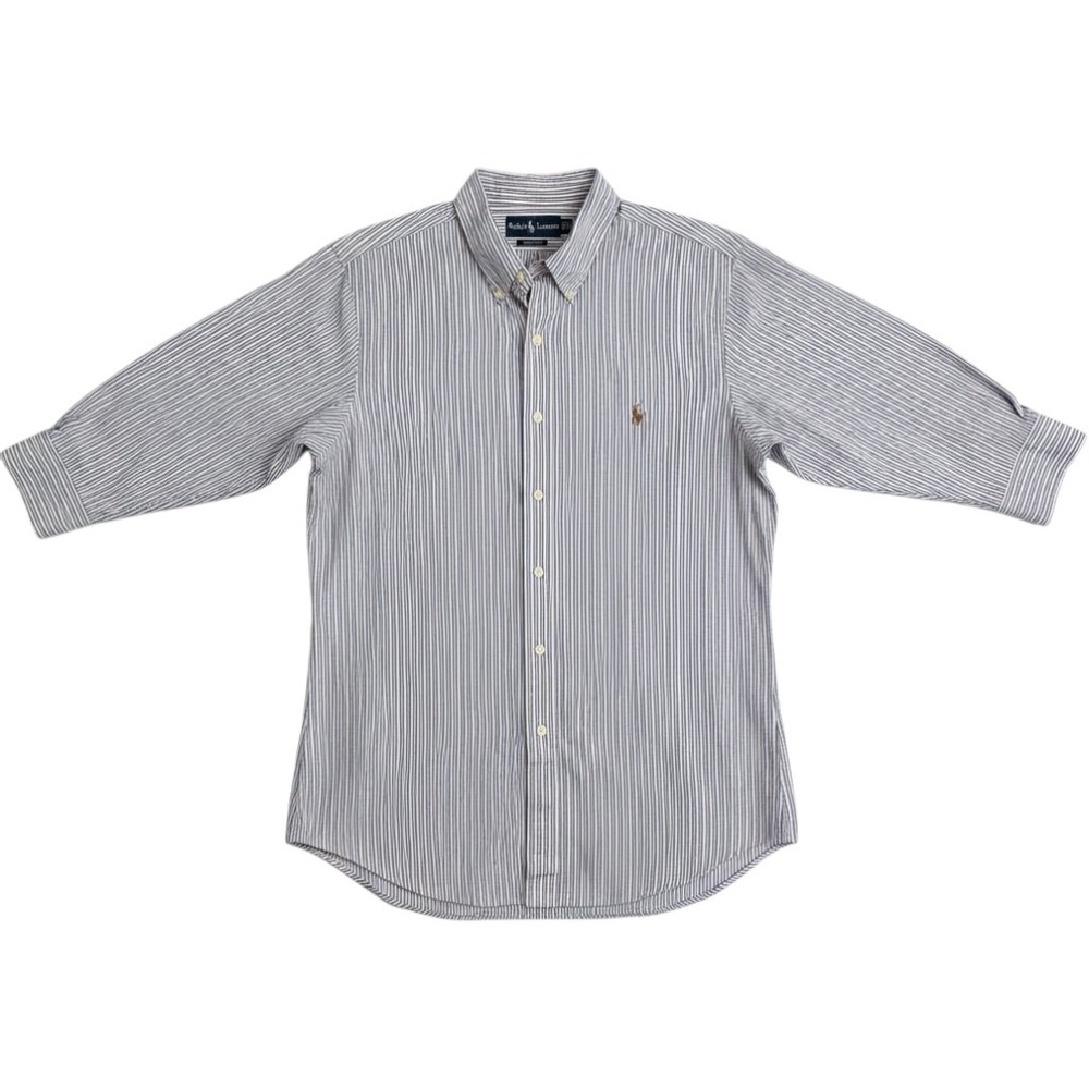 Ralph Lauren Custom Fit Striped Button Down Shirt Mens 17.5 34/35 Blue Pink
